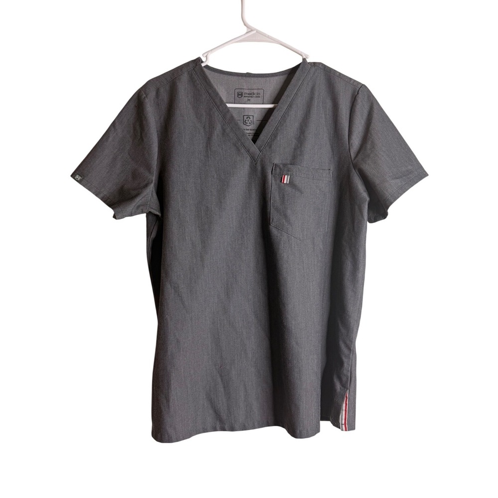 Mediclo V-Neck Scrub Top Mens Short Sleeve Hospital Uniform Heathered Gray
